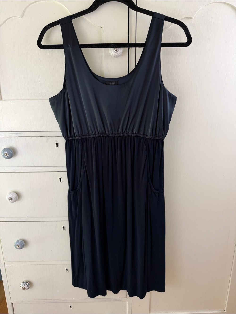 Soma Mixed Media Bamboo Lounge Dress Sleeveless Navy Blue Medium